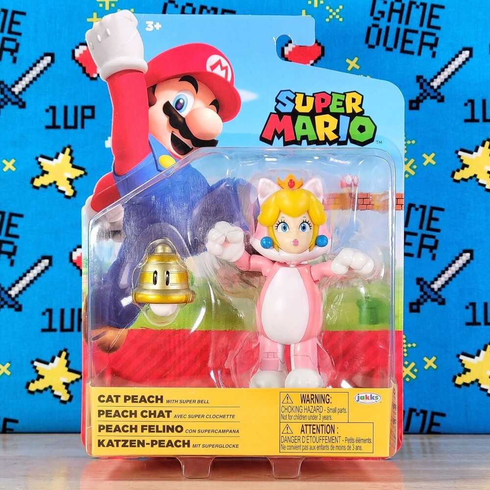 Jakks Super Mario Princess Cat Peach w/ Super Bell 4" Video Game Collectible New